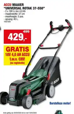Hubo Bosch UniversalRotak 37-550 accu grasmaaier 2x18 V Li-Ion 37cm + lader aanbieding