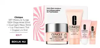 ICI PARIS XL Clinique Set Moisture Surge 100H Dagreme 50ml + Overnight Mask 30ml + Lip Treatment 7 ml + Oogserum 5ml aanbieding