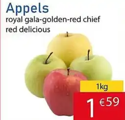 Tanger Markt Appels royal gala-golden-red chief red delicious aanbieding