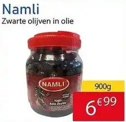 Tanger Markt Namli Zwarte olijven in olie aanbieding