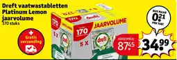 Kruidvat Dreft vaatwastabletten Platinum Lemon jaarvolume aanbieding