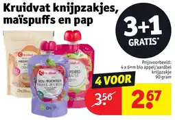 Kruidvat Kruidvat knijpzakjes, maïspuffs en pap aanbieding