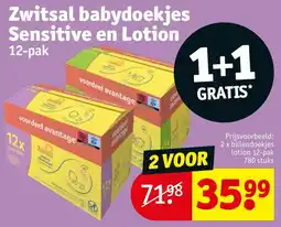 Kruidvat Zwitsal babydoekjes Sensitive en Lotion aanbieding