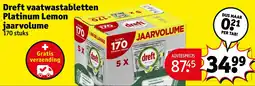 Kruidvat Dreft vaatwastabletten Platinum Lemon jaarvolume aanbieding