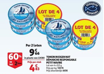 Auchan Tonijn in Eigen Nat Demarche Responsable Petit Navire aanbieding