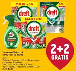Delhaize Dreft Vaatwastabletten of spray voor de afwas aanbieding