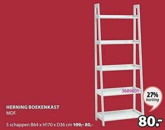 Jysk Herning boekenkast 5 schappen aanbieding