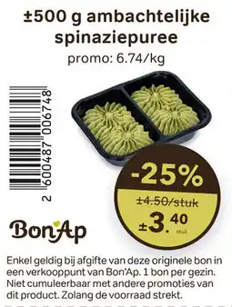 Bon Ap Ambachtelijke spinaziepuree aanbieding