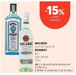 Spar BACARDI rum of mojito of BOMBAY gin aanbieding