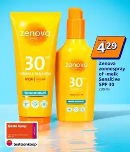 Action Zenova zonnespray of melk Sensitive SPF 30 aanbieding