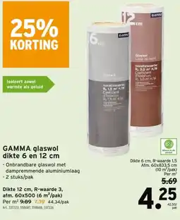 GAMMA GAMMA glaswol dikte 6 en 12 cm aanbieding