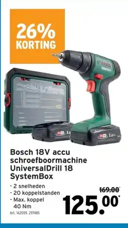GAMMA Bosch 18v accu schroefboormachine Universal Drill 18 SystemBox aanbieding