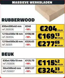 Bouwcenter Frans Vlaeminck Massieve werkbladen rubberwood aanbieding