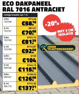 Bouwcenter Frans Vlaeminck Eco dakpaneel ral 7016 antraciet aanbieding