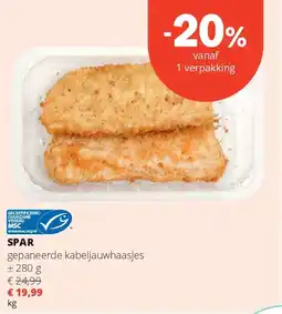 Spar SPAR gepaneerde kabeljauwhaasjes aanbieding