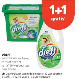 Spar DREFT wasmiddel vloeibaar, caps of poeder vanaf 16 wasbeurten naar keuze aanbieding