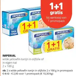 Spar IMPERIAL wilde yellowfi n tonijn in olijfolie of in eigen nat 2 x 100 g aanbieding