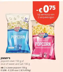 Spar JIMMY’S popcorn zoet 150 g aanbieding