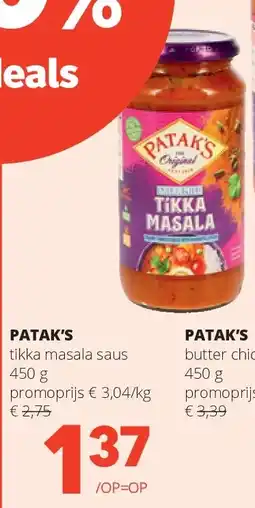 Spar PATAK’S tikka masala saus 450 g aanbieding
