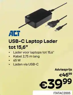CompuDeals ACT USB-C Laptop Lader tot 15,6" ITATAC2005 aanbieding