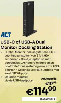 CompuDeals ACT USB-C of USB-A Dual Monitor Docking Station ITATAC7049 aanbieding