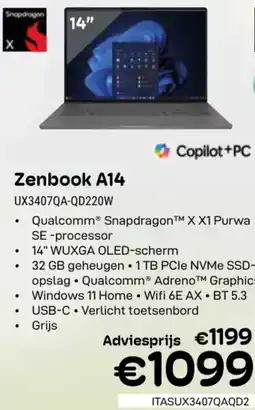 CompuDeals Asus Zenbook A14 UX3407QA-QD220W aanbieding