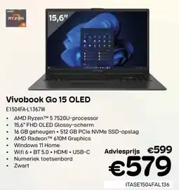 CompuDeals Asus Vivobook Go 15 OLED E1504FA-L1367W aanbieding