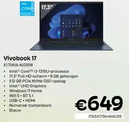 CompuDeals Asus Vivobook 17 X1704VA-AU200W aanbieding