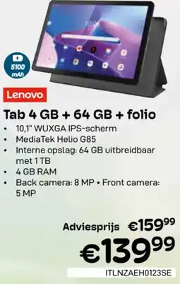CompuDeals Lenovo Tab 4 GB + 64 GB + folio aanbieding