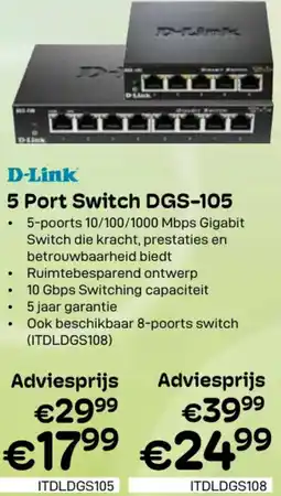 CompuDeals D-Link 5 Port Switch DGS-105 aanbieding