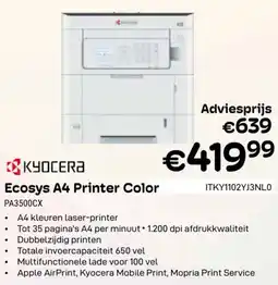 CompuDeals Kyocera Ecosys A4 Printer Color PA3500CX aanbieding
