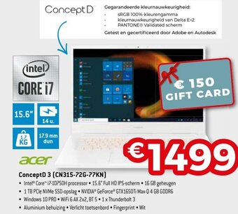 Exellent Acer ConceptD 3 (CN315-72G-77KN) aanbieding