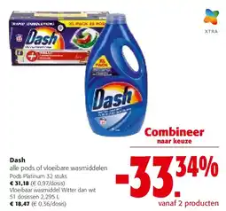 Colruyt Dash alle pods of vloeibare wasmiddelen Pods Platinum 32 stuks aanbieding
