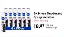 Plein.nl 6x Nivea Deodorant Spray Invisible aanbieding