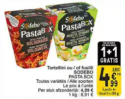 Cora Tortellini ou / of fusilli Sodebo pasta box aanbieding