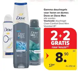 Carrefour Gamma douchegels voor heren en dames Dove en Dove Men aanbieding