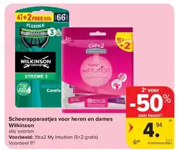 Carrefour Scheerapparaatjes voor heren en dames Wilkinson aanbieding