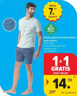 Carrefour Korte pyjama in bio katoen voor heren aanbieding