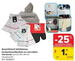 Carrefour Assortiment tafellakens, keukenhanddoeken en servetten aanbieding