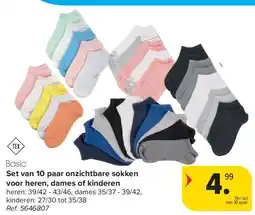 Carrefour Set van 10 paar onzichtbare sokken voor heren, dames of kinderen aanbieding