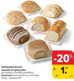Carrefour Authentiek brood verpakt en gesneden aanbieding