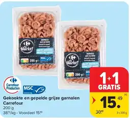 Carrefour Gekookte en gepelde grijze garnalen Carrefour aanbieding