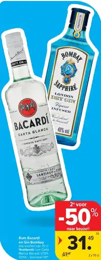 Carrefour Rum Bacardi en Gin Bombay aanbieding