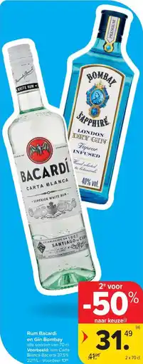 Carrefour Market Rum Bacardi en Gin bombay aanbieding