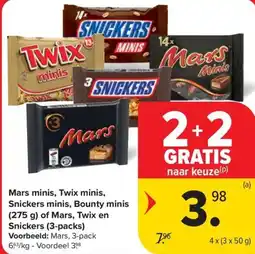 Carrefour Market Mars minis, Twix minis, Snickers minis, Bounty minis of Mars, Twix en Snickers aanbieding