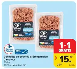 Carrefour Market Gekookte en gepelde grijze garnalen Carrefour aanbieding