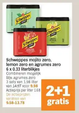 Albert Heijn Schweppes mojito zero, lemon zero en agrumes zero aanbieding