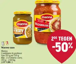 Delhaize Manna Warme saus aanbieding