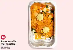 Delhaize Zalmcrumble met spinazie aanbieding