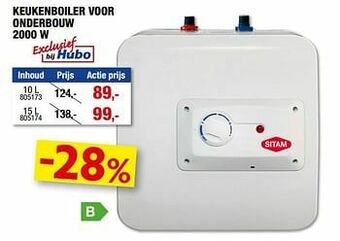 Hubo Keukenboiler voor onderbouw 2000 w aanbieding